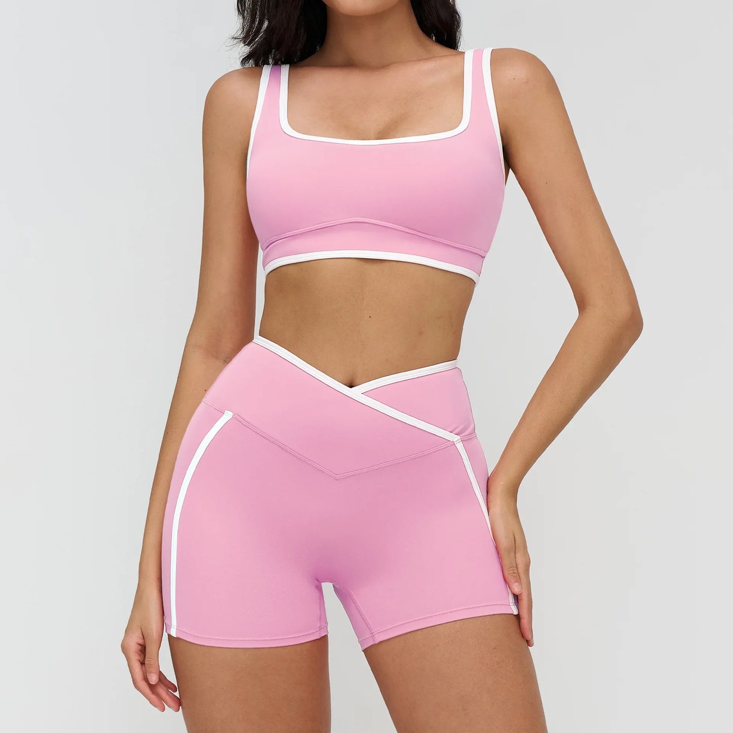 Patchwork Backless Yoga Sets Women Sportswear High Waist Gym Scrunch Bum Shorts Set Female Fitness Sports Suit Workout Clothes