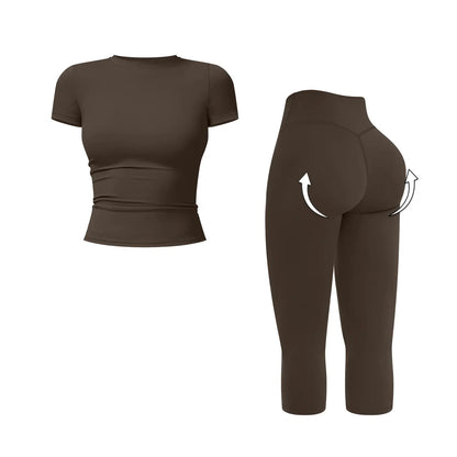 MFVIM Women’S Breathable Body-Shaping Yoga Outfit, High-Waisted Quick-Dry Fitness Wear, Versatile Three-Quarter Shorts Sports Set,Summerwins,Travel Essentials,Camping Essentials