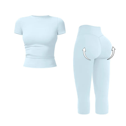 MFVIM Women’S Breathable Body-Shaping Yoga Outfit, High-Waisted Quick-Dry Fitness Wear, Versatile Three-Quarter Shorts Sports Set,Summerwins,Travel Essentials,Camping Essentials