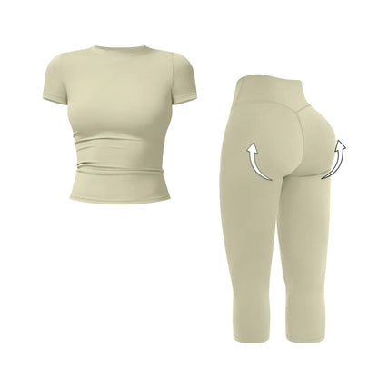 MFVIM Women’S Breathable Body-Shaping Yoga Outfit, High-Waisted Quick-Dry Fitness Wear, Versatile Three-Quarter Shorts Sports Set,Summerwins,Travel Essentials,Camping Essentials