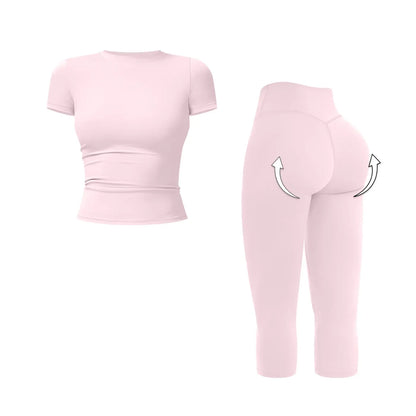 MFVIM Women’S Breathable Body-Shaping Yoga Outfit, High-Waisted Quick-Dry Fitness Wear, Versatile Three-Quarter Shorts Sports Set,Summerwins,Travel Essentials,Camping Essentials