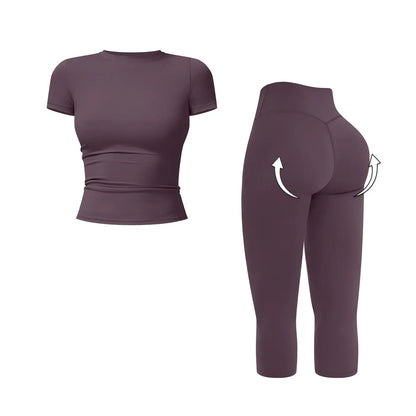 MFVIM Women’S Breathable Body-Shaping Yoga Outfit, High-Waisted Quick-Dry Fitness Wear, Versatile Three-Quarter Shorts Sports Set,Summerwins,Travel Essentials,Camping Essentials
