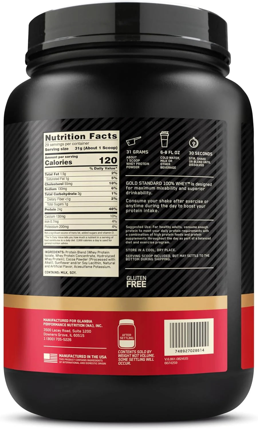 Optimum Nutrition Gold Standard 100% Whey Protein Powder, Double Rich Chocolate, 5 Pound