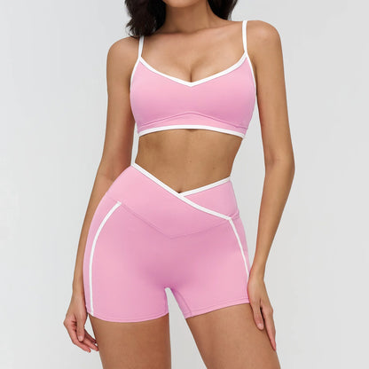 Patchwork Backless Yoga Sets Women Sportswear High Waist Gym Scrunch Bum Shorts Set Female Fitness Sports Suit Workout Clothes
