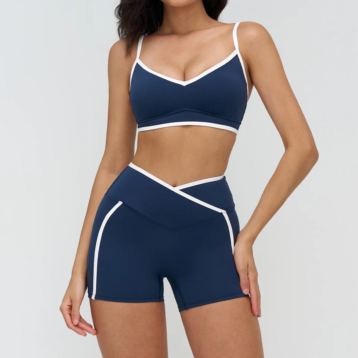 Patchwork Backless Yoga Sets Women Sportswear High Waist Gym Scrunch Bum Shorts Set Female Fitness Sports Suit Workout Clothes
