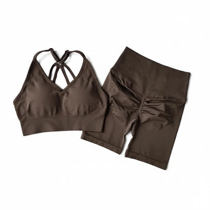 Women’s V-Back Sports Bra Set with High-Waist Shorts