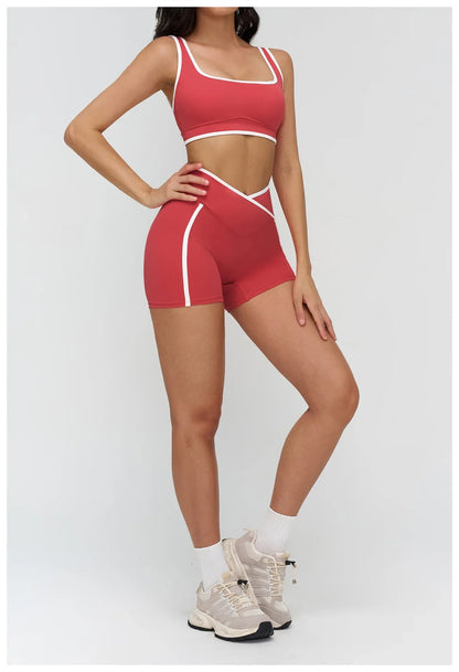 Patchwork Backless Yoga Sets Women Sportswear High Waist Gym Scrunch Bum Shorts Set Female Fitness Sports Suit Workout Clothes