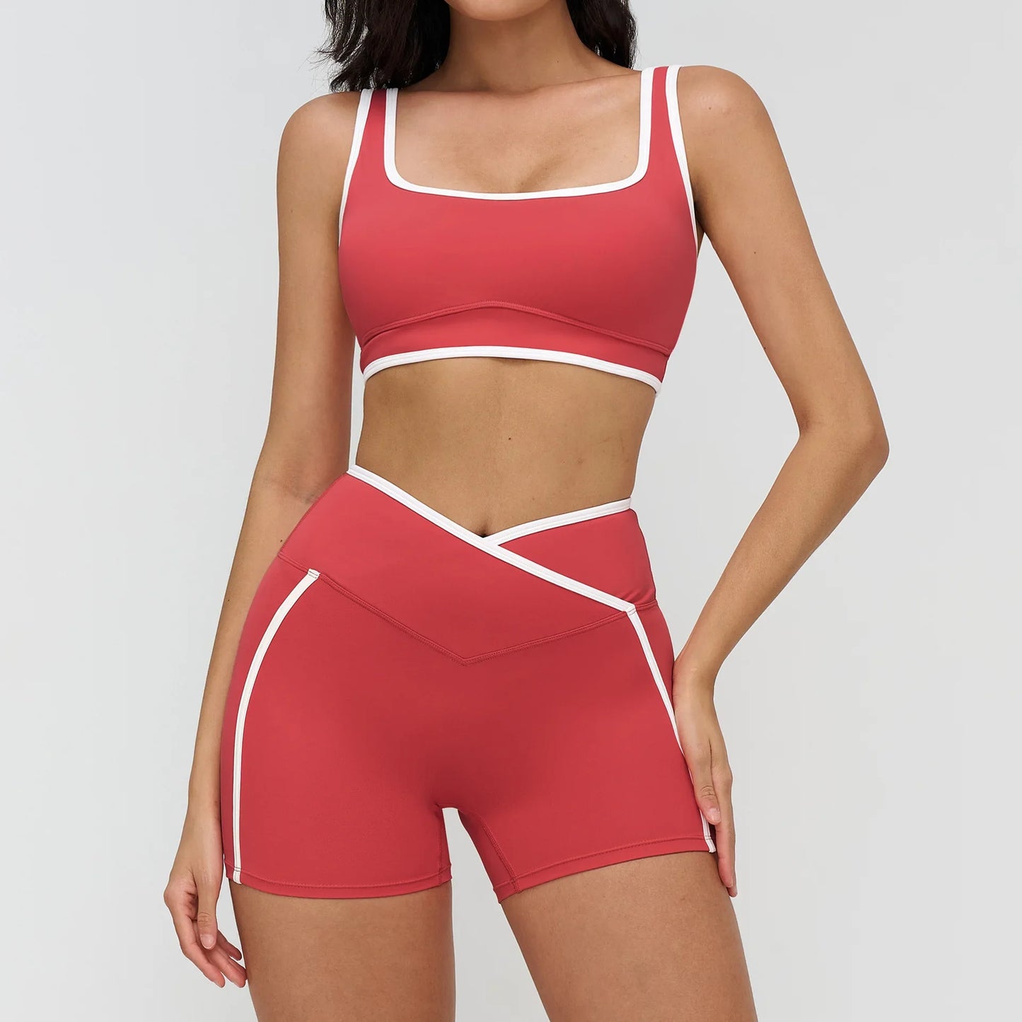 Patchwork Backless Yoga Sets Women Sportswear High Waist Gym Scrunch Bum Shorts Set Female Fitness Sports Suit Workout Clothes