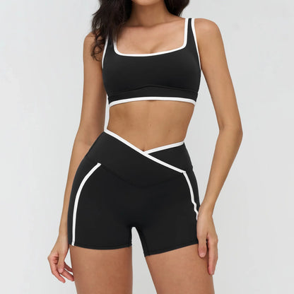 Patchwork Backless Yoga Sets Women Sportswear High Waist Gym Scrunch Bum Shorts Set Female Fitness Sports Suit Workout Clothes