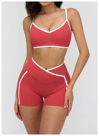 Patchwork Backless Yoga Sets Women Sportswear High Waist Gym Scrunch Bum Shorts Set Female Fitness Sports Suit Workout Clothes