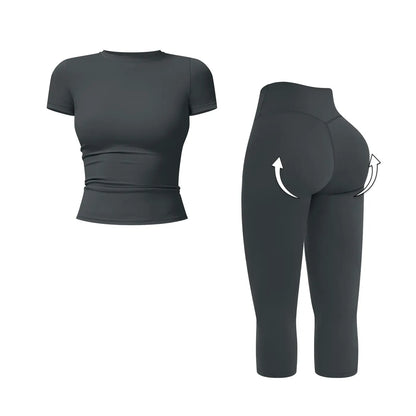 MFVIM Women’S Breathable Body-Shaping Yoga Outfit, High-Waisted Quick-Dry Fitness Wear, Versatile Three-Quarter Shorts Sports Set,Summerwins,Travel Essentials,Camping Essentials