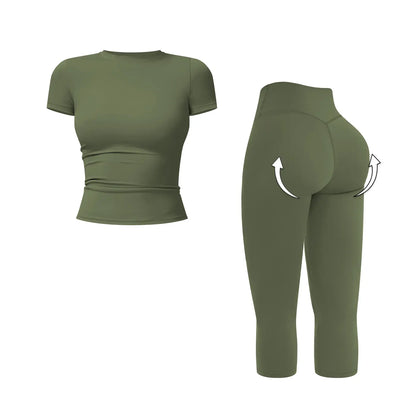 MFVIM Women’S Breathable Body-Shaping Yoga Outfit, High-Waisted Quick-Dry Fitness Wear, Versatile Three-Quarter Shorts Sports Set,Summerwins,Travel Essentials,Camping Essentials