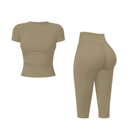 MFVIM Women’S Breathable Body-Shaping Yoga Outfit, High-Waisted Quick-Dry Fitness Wear, Versatile Three-Quarter Shorts Sports Set,Summerwins,Travel Essentials,Camping Essentials