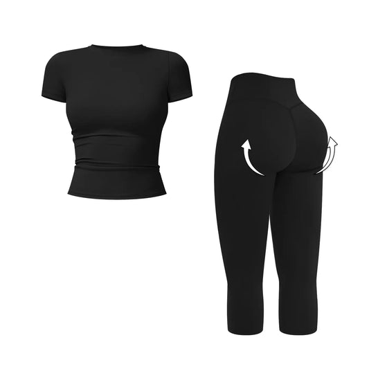 MFVIM Women’S Breathable Body-Shaping Yoga Outfit, High-Waisted Quick-Dry Fitness Wear, Versatile Three-Quarter Shorts Sports Set,Summerwins,Travel Essentials,Camping Essentials