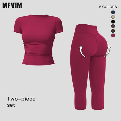 MFVIM Women’S Breathable Body-Shaping Yoga Outfit, High-Waisted Quick-Dry Fitness Wear, Versatile Three-Quarter Shorts Sports Set,Summerwins,Travel Essentials,Camping Essentials