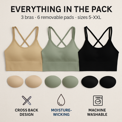 Cross Back Sport Bra Green-Red-Black Color Combo