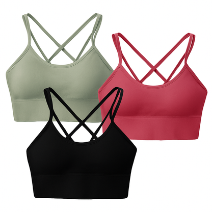 Cross Back Sport Bra Green-Red-Black Color Combo