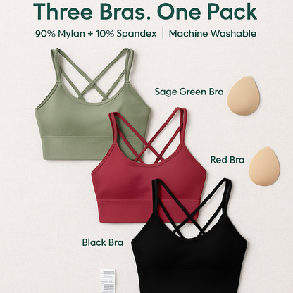 Cross Back Sport Bra Green-Red-Black Color Combo